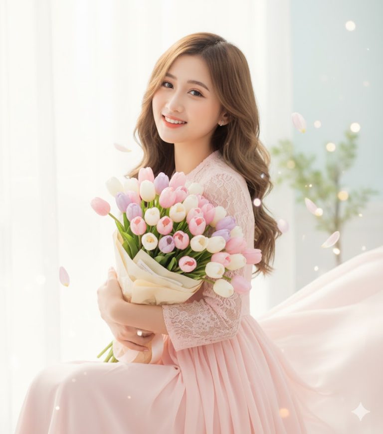 Ảnh ôm hoa AI tạo bằng Gemini